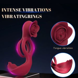 Vibrating cock rings in a rose design, showcasing elegant curves and a vibrant color