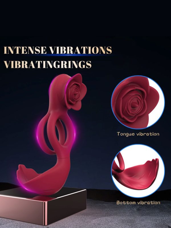 Vibrating cock rings in a rose design, showcasing elegant curves and a vibrant color