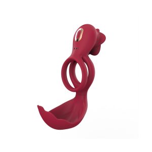 Vibrating cock rings in a rose design, showcasing elegant curves and a vibrant color