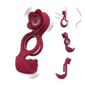 Vibrating cock rings in a rose design, showcasing elegant curves and a vibrant color
