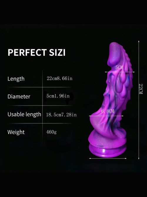 Purple uniquely shaped silicone dildo with a smooth texture