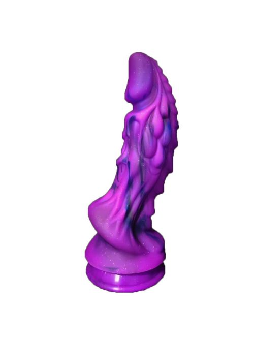 Purple uniquely shaped silicone dildo with a smooth texture