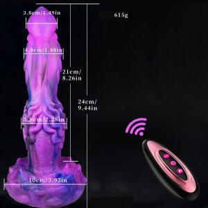 Purple retractable vibrating dildo showcasing its sleek design and stimulating features