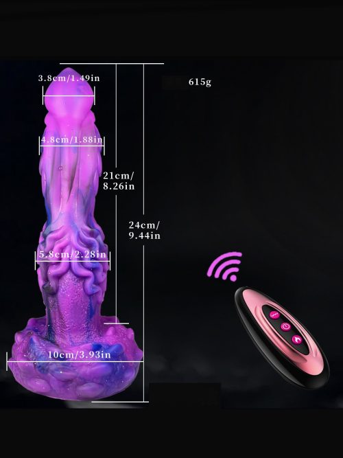 Purple retractable vibrating dildo showcasing its sleek design and stimulating features
