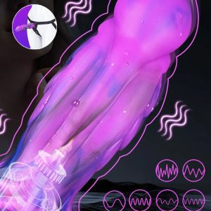 Purple retractable vibrating dildo showcasing its sleek design and stimulating features