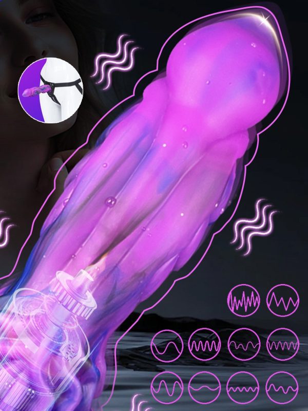 Purple retractable vibrating dildo showcasing its sleek design and stimulating features