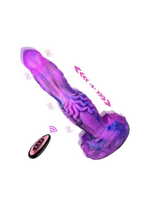 Purple retractable vibrating dildo showcasing its sleek design and stimulating features