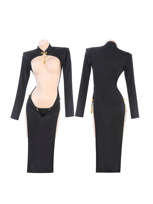 Elegant Cheongsam-style lingerie set showcasing intricate lace details and a flattering silhouette