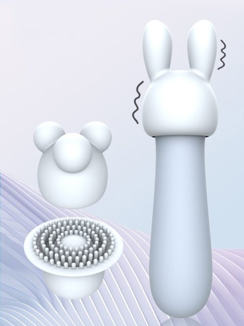 A gray-blue vibrator with a sleek design, showcasing its smooth texture and ergonomic shape