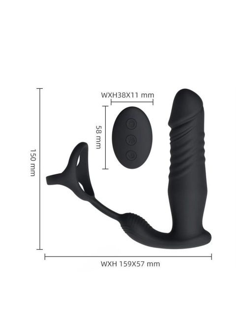 Black triangular penis ring with retractable dildo for enhanced pleasure and performance