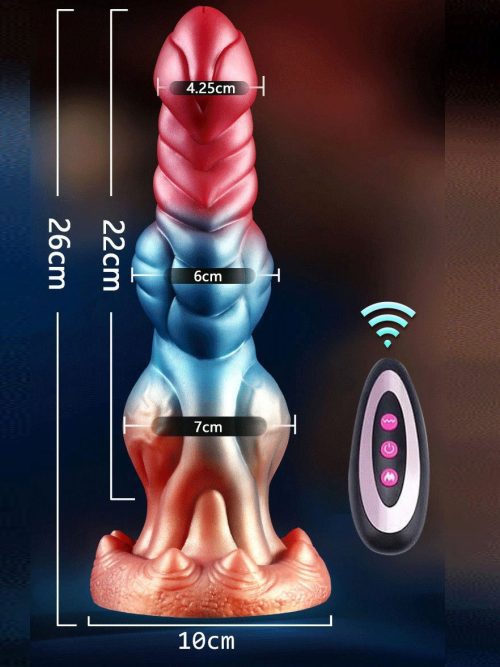 Colorful vibrating wolf dildo showcasing its sleek design and vibrant hues
