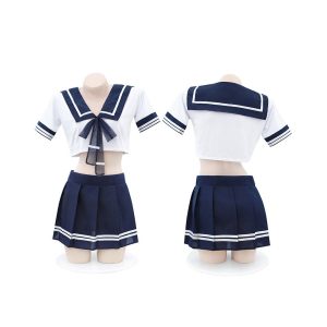 Playful crop top and skirt student lingerie set, featuring a midriff-baring design for a flirty and fun look