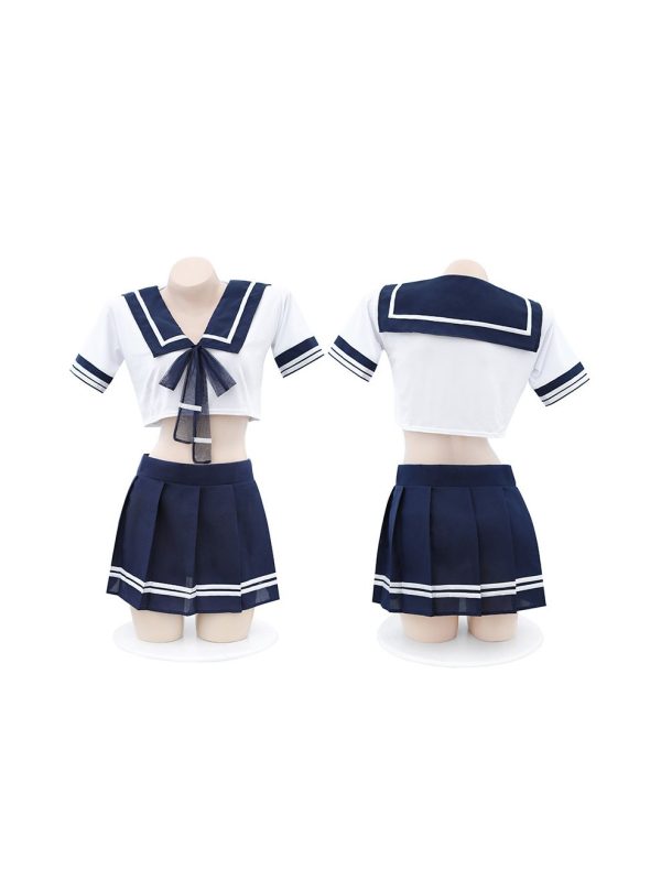 Playful crop top and skirt student lingerie set, featuring a midriff-baring design for a flirty and fun look